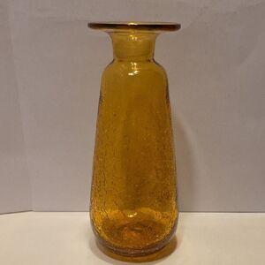 Vintage Blenko Honey Amber Crackle Glass Decanter Missing Stopper